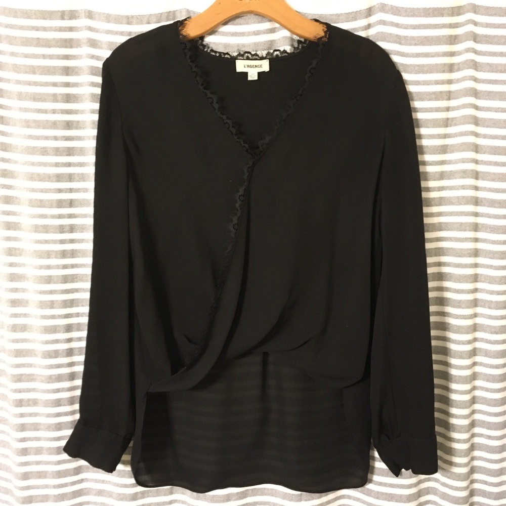 L’AGENCE Blouse, Jet black, 100% Silk, Size Small